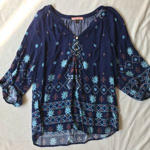 Patterned Blue Blouse